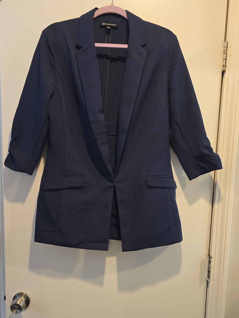 INC International Concepts Navy Open-Front Blazer with 3/4 Sleeves